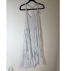 Riley & Rae Tiered Midi Dress XL White Navy Striped Excellent Tie Racerback